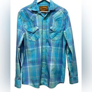 Red Camel Mens Sz L Long-Sleeved Plaid Button Up Pockets Pearl Buttons Western